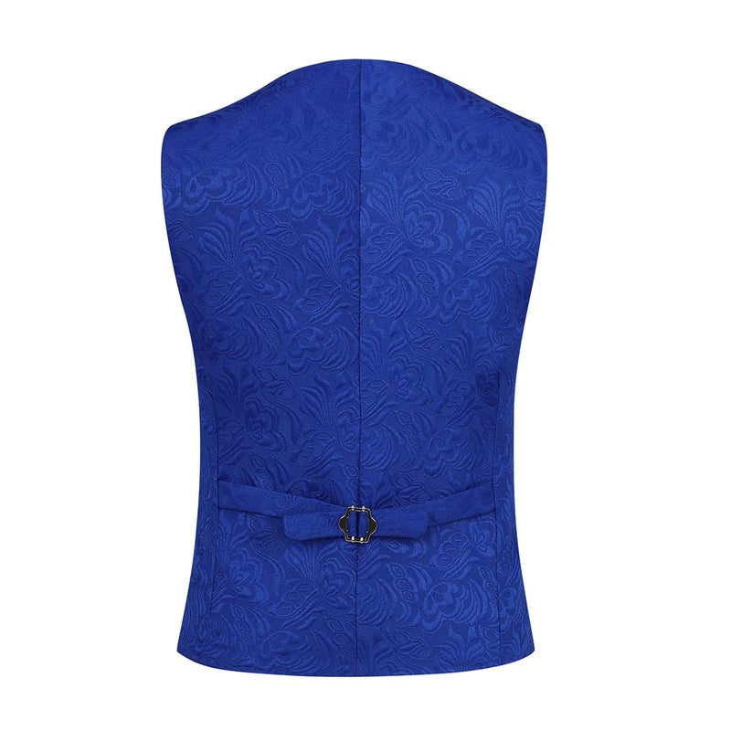 YFFUSHI Men's 3 Piece Suit Slim Fit Jacquard Tuxedo 1 Button Shawl Collar Blazer Vest & Pants for Wedding Formal Prom Blue - Image 4